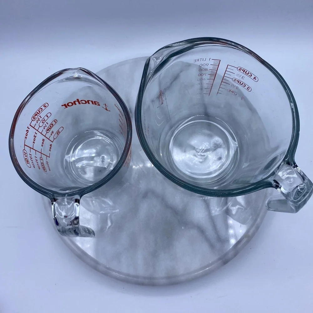 Anchor Hocking Measuring Cup Set Clear Glass 2pc 4-Cup 2-Cup Baking Essentials
